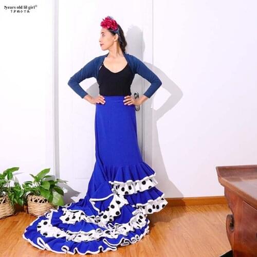Girls Spanish Dress Flamenco Cotton Women Ballroom Waltz Dance Costumes Foxtrot Wear CWQ05