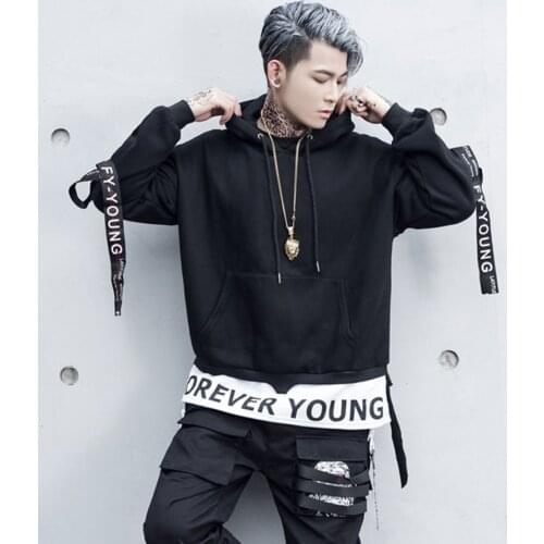 Men High Street Fashion Hoodie Fake 2 Pieces Fleece Hooded Pullover Hip Hop Thick Streetwear High Quality Sweatshirt