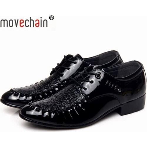 Movechain Mens Crocodile Grain Leather Lace-Up Dress Brogue Shoes Mens Business Office Oxford Man Casual Wedding Driving Flats