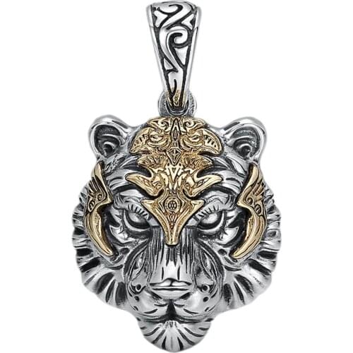 BOCAI New real solid s925 sterling silver tiger head Man pendant hip-hop cool simple personality retro mighty gift for men