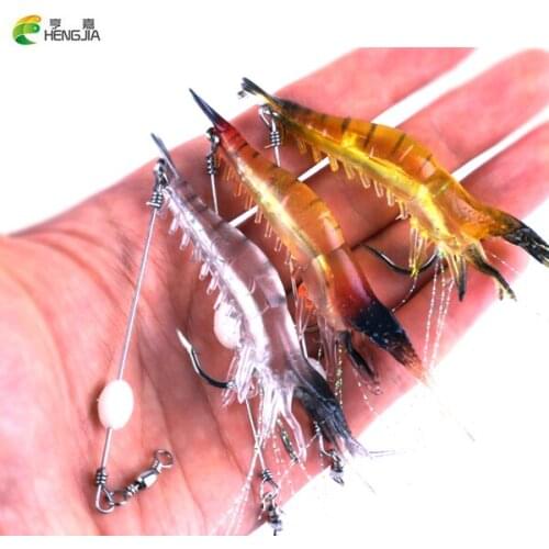 5pcs/lot Shrimp Soft Lure 7.5cm 6.6g Fishing Artificial Bait With Glow Hook Swivels Anzois Para Pesca Sabiki Rigs Fishing Lure