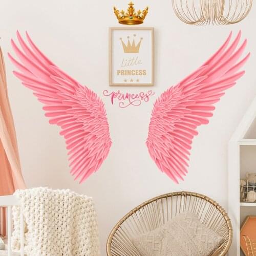 Pink Wings Crown Wall Stickers Girl Room Decor Aesthetic DIY Self-adhesive Wallstickers Kids Room Bedroom Decals for Furniture