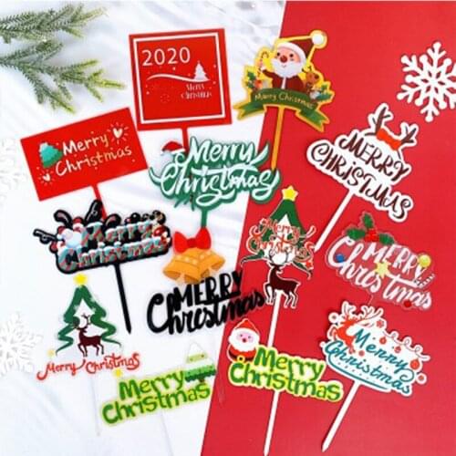 New Merry Christmas Acrylic Cake Toppers Christmas Tree Elk Cup Baking Cake Topper for Christmas Party Cake Decorations Supplies