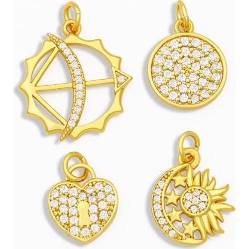 OCESRIO Brass CZ Paved Gold Earrings Charms for Jewelry Making Small Coin Lock Bracelet Charms Jewelry Making Supplies chma024