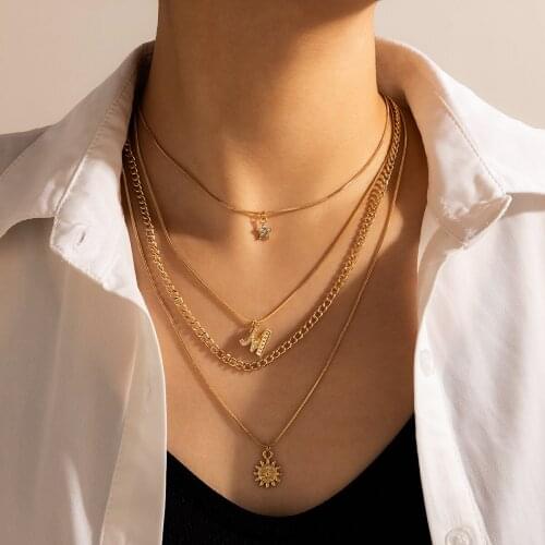 Tocona Bohemian Sun Satr Gold Color Pendant Necklace for Women 2020 Trendy Letter M Multilayer Jewelrty Accessories 13381
