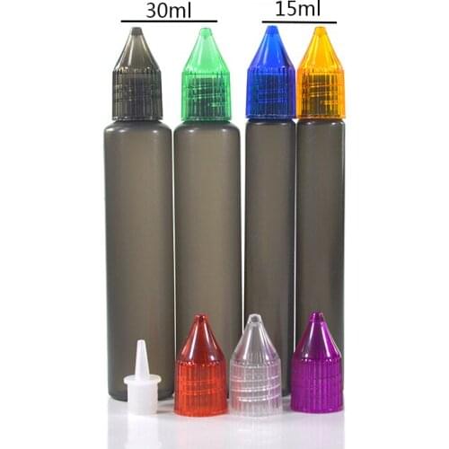PE plastic material 10ml 15ml 30ml pen unicorn bottlle with long thin dropper tip from manufacturer in China