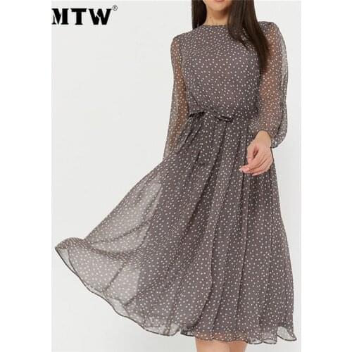 Autumn Women Chiffon Dress 2020 Casual O Neck Long Sleeve A-Line Dress Elegant Dot Print Party Dresses Vestidos