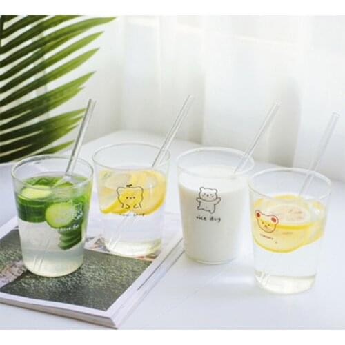 Transparent Cups with Straw Coffee Glass Mug Black White Milk Tea Coffee Cup Cocktail Glass Crystal Mugs Drinkware Couple Gifts