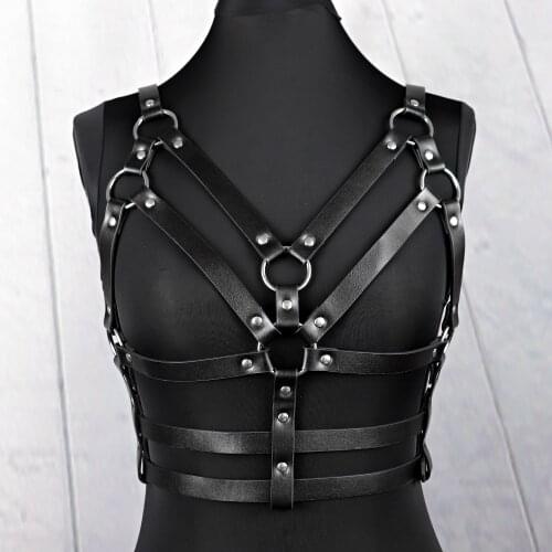 CYX-KQ Sexy Punk Harajuku Goth Garters Faux Leather Bra Bondage Lingerie Gothic Sexy Body Bra Womens Belts Adjustable Harness