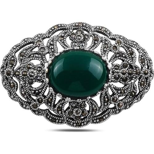 Silver 925 Sterling Natural Stone & Marcasite Brooch & Pendant