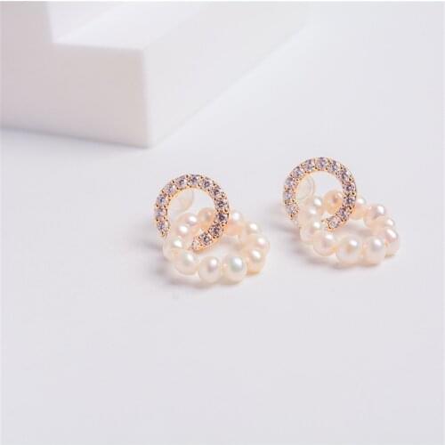 Pearl Circles Earrings For Women with Full Zircon Diamond Korean Style Trendy New Jewelry Elegant Silver S925 Pin