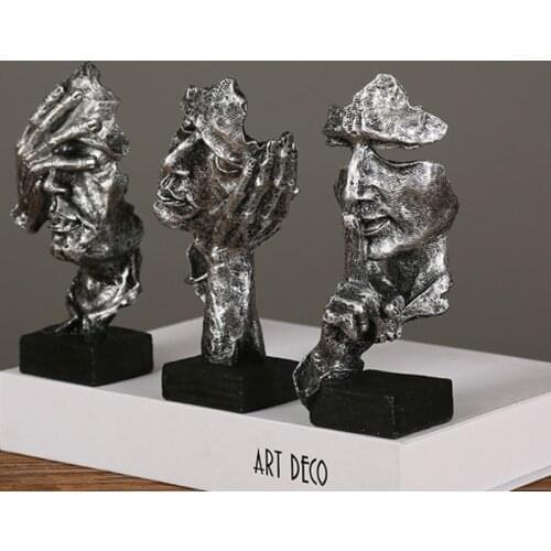 Nordic Silence Is Gold Retro Statue Resin Abstract Sculpture Figurines Home Office Craft Desk Vintage Decoration Wedding Gifts