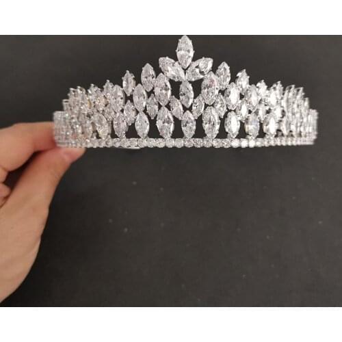 SLBRIDAL Sparking Classic Cubic Zirconia Bridal Tiara Wedding Queen Princess Pageant Party CZ Crown Bridesmaids Women Jewelry