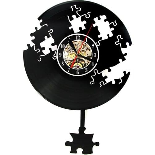 Modern Jigsaw Wall Decor Falling Puzzle Wall Clock Puzzle Pendulum Vinyl Record Wall Clock Home Decor Steampunk Clock Watch