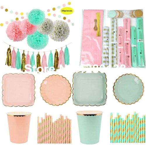 Wedding decoration Party Decoration Tableware Paper Plates Cups Tissue Paper Pom Pom Tassel Garland Circle Paper Garland