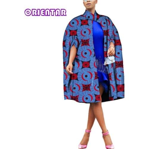 Women African Clothes Fashion African Wax Print Shawl Coat Bazin Riche Casual Long Outwear Coat Tops African Clothing WY3933