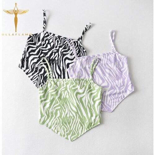Sexy Camisole Womens Summer Sleeveless Tank Vest Streetwear Skinny Camis Backless Crop Tank Femme Green Zebra Pattern Print Vest