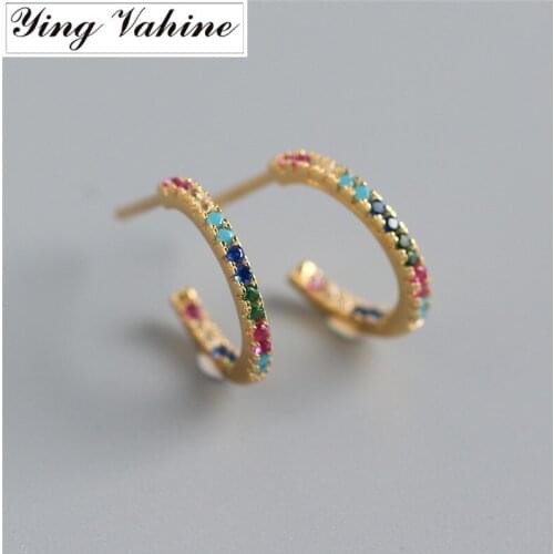 Ying Vahine New Arrival 100% 925 Sterling Silver Multicolor Mini Zircons Semicircle Half-round Stud Earrings for Women
