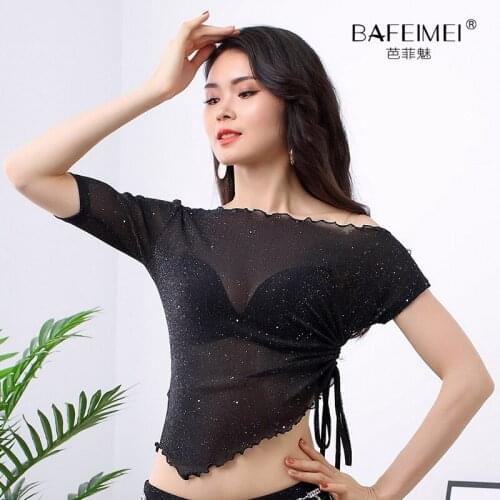 Belly Dance Top 2019 New Sequined Irregular Gongfu Short Sleeve Beginner Dance Costume