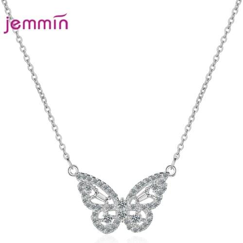Elegant AAA Zircon Butterfly Pendant Necklace 925 Sterling Silver Chain Necklaces for Women Animal Adjustable Charm Necklace