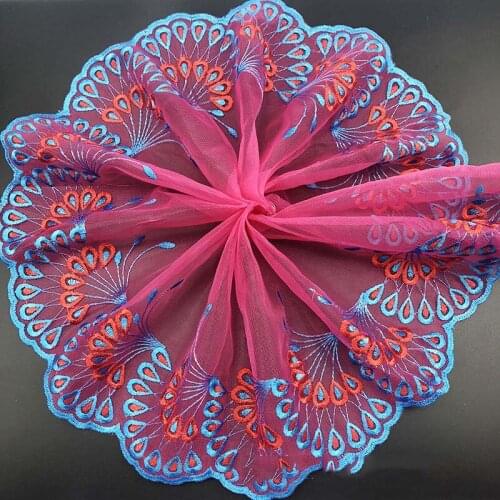 10Yds Red Pink Blue Mesh Net Lace Trim Fabric Embroidered Ribbon for Garment Craft Embellishment Wedding Dress 19cm Width