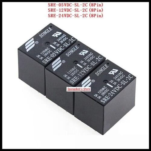 3pcs/Lot SRE-05VDC-SL-2C / SRE-12VDC-SL-2C / SRE-24VDC-SL-2C SONGLE Power Relay 8Pin 5V 12V 24V 3A PCB Type