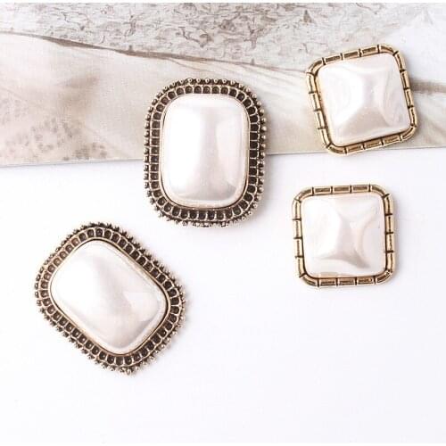 5PCS DIY Hand-sewing Buttons Clothing Textile Decoration Jewelry Accessories Retro Alloy Edge Inlay Pearl Jewelry DIY