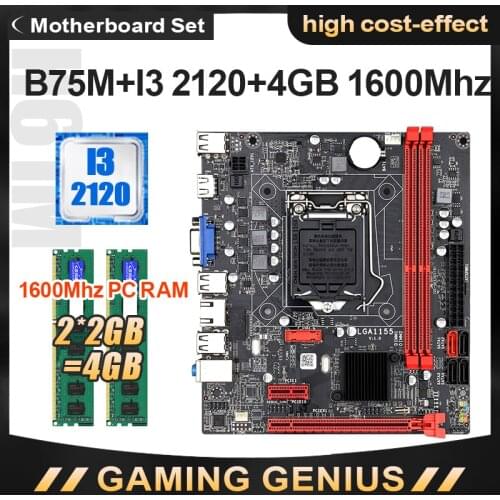 B75M LGA 1155 Motherboard Set With i3 2120 And 2*2GB DDR3 1600MHZ Desktop RAM With USB3.0 SATA3.0