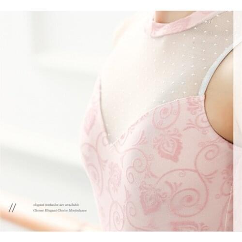 Ballet Leotard Stand Collor Dot Mesh Leotard For Dance Girls Swimwear Pink Mesh Stitching Sleeveless Gymnastic Swimsuit