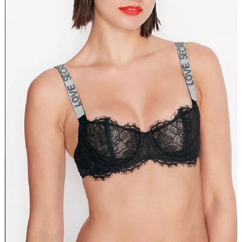 Fashion Letter Rhinestone Secret Women Underwear Push Up Bra Soft Eyelash Lace Bralette for Female Sex Lingerie Underwire