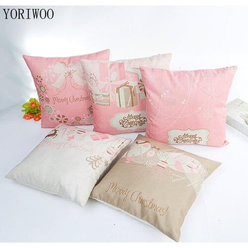 YORIWOO Merry Christmas Pillow Case Pink Santa Claus Cushions For Sofa Xmas Pillowcase Christmas Decorations For Home 2019 Gifts