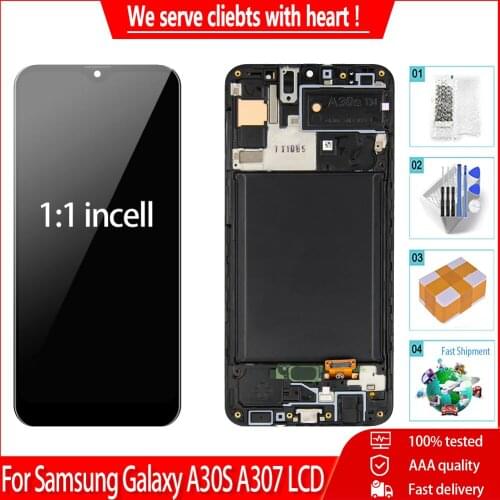 6.4" incell 1:1 Display For Samsung Galaxy A30S A307F A307 A307FN LCD Touch Screen With Frame Digitizer Replacement Parts