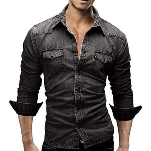 Denim Shirt Men Male Denim Shirt Retro Men Shirt Long Sleeve Brand Casual Camisa Hombre M-XXXL Laipelar