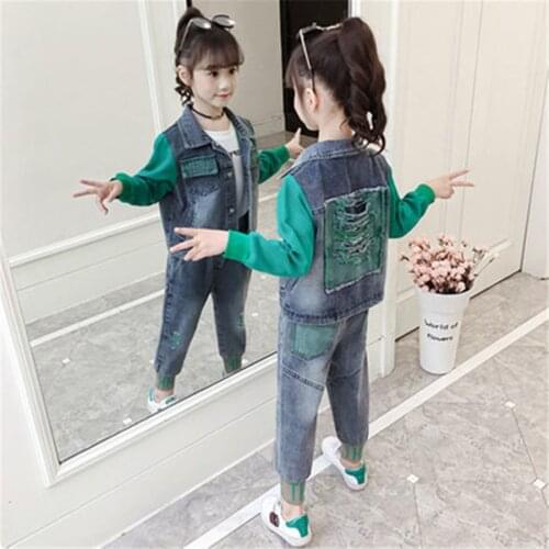 2020 kids denim suit girls jacket solid color jacket clothing jeans suit fashion 4-12 years old boys girls kids clothes