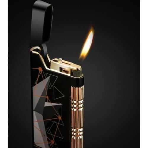 Honest genuine popular lightweight boutique metal gas oblique lighter fashion grain lighter gift cigarette set