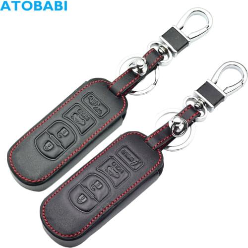 Leather Car Key Case For Mazda 3 6 MX-5 CX-5 CX-7 CX-9 SCION IA 4 Buttons Remote Fob Cover Keychain Protector Bag Auto Accessory