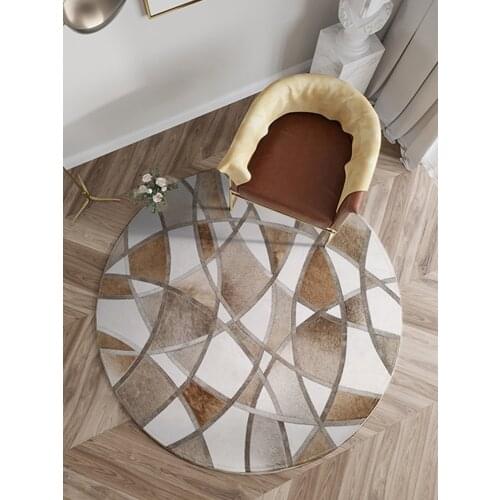 Round Cowhide Carpet Cloakroom Mat Geometric Stripe Living Room Decoration Tatami Brown Blanket Bedroom Living Room Custom Rugs