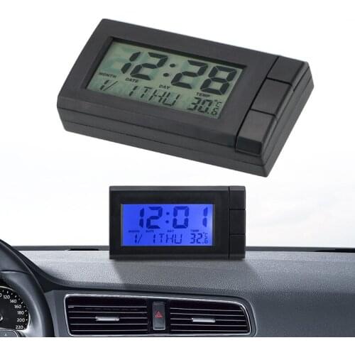 LEEPEE 2 in 1 Car LCD Digital Display Clock & Temperature Blue Backlight Auto Watch Thermometer Car Ornaments Electronic Clock