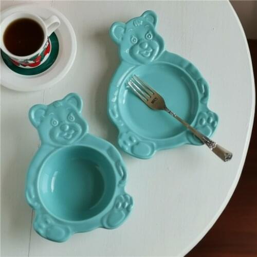 Bear Shaped Dessert Bowl French Retro Lovely Ceramic Plate Yogurt Cake Plate Breakfast Plate Fruit Cereal Bowl