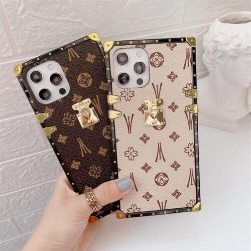 Fashion Square Leather Phone Case For iPhone 11 12 Pro Max XS MAX XR X 6S 7 8 Plus SE Luxury Geometric cover For Samsung S10 S20