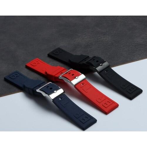 Soft Rubber silicone Watch band 20mm Black bird Watchband Bracelet For navitimer/avenger/Breitling strap tools Blue pin buckles