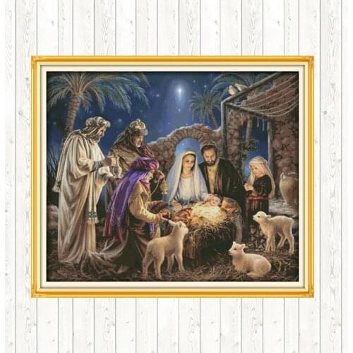 The Birth of Baby Jesus Patterns 14ct 11ct Aida Fabric Counted Printed on Canvas DMC Embroidery Kit DIY Needlework Kits Handmade