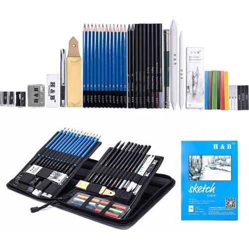 H&B 48pcs Sketch Pencils Set Artists Drawing Kit in Pencil case with Pencil Sharpener Art Supplies for Student Painter Beginner