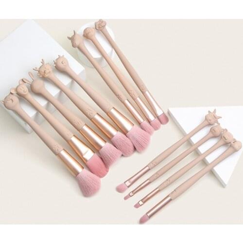 12Pcs Cute Animal Shape 12 Zodiac Makeup Brushes Set with Bag Professional Highlighter Concealer Blush Soft Hair Make-up Brushes