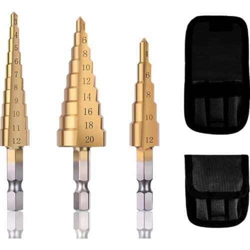 3pcs HSS Titanium Drill Bit 4-12 4-20 4-32 Straight Groove Step Drill Bit Set Wood Metal Hole Cutter Core Drilling Tool