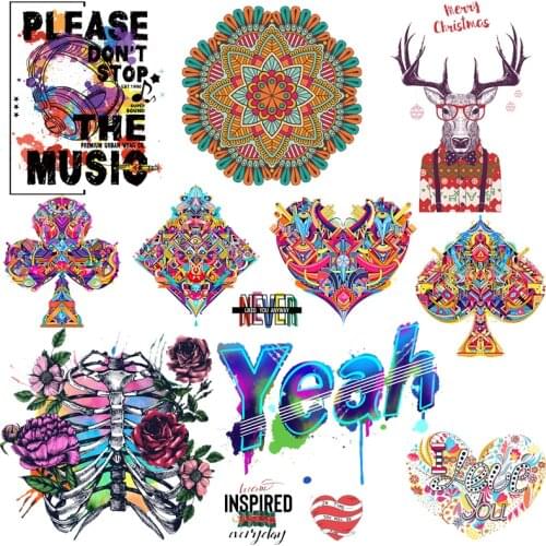 Nicediy Letter/Crystal T-Shirt Appliques Heat Transfer Vinyl Washable Sticker Stripes On Clothes Poker Heat Transfer Stickers