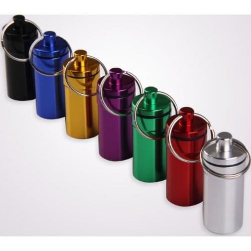 New High Quality Portable WaterProof Mini Blue Aluminum Keychain Tablet Storage Box Bottle Case Holder