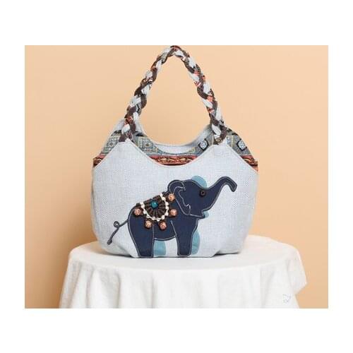 New Bohemian string appliques women shopping handbags!Nice national prints lady small Day Clutches Top All-match canvas Carrier