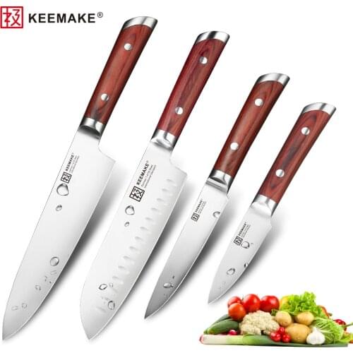 Chef Santoku Utility Paring knife German 1.4116 Steel Sharp Blade Japanese 4pcs ножи кухонные Set Color Wood Handle Meat Cutter