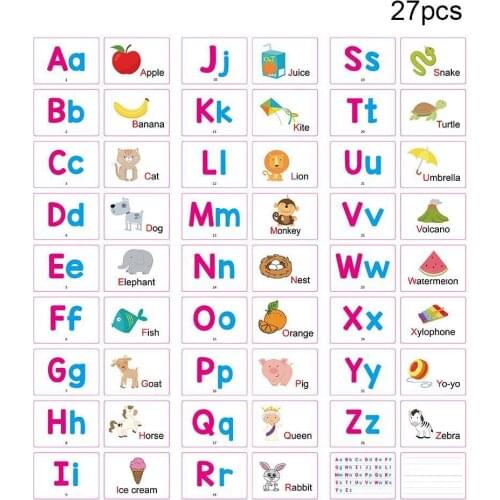 27pcs/set Children Early Education Alphabet Cards Kids English Cognition Toy Words Cards Learning Learning Language Memory H6Y3